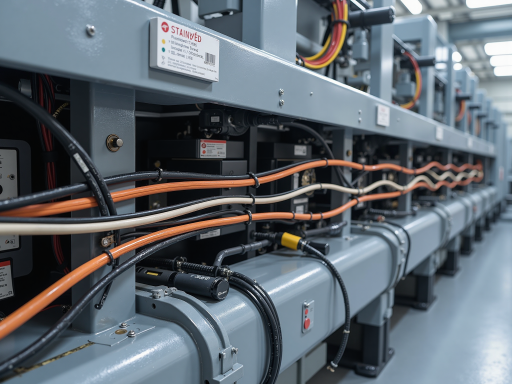 Heavy-duty industrial connectors and power cables showing robust construction and high-current capacity components